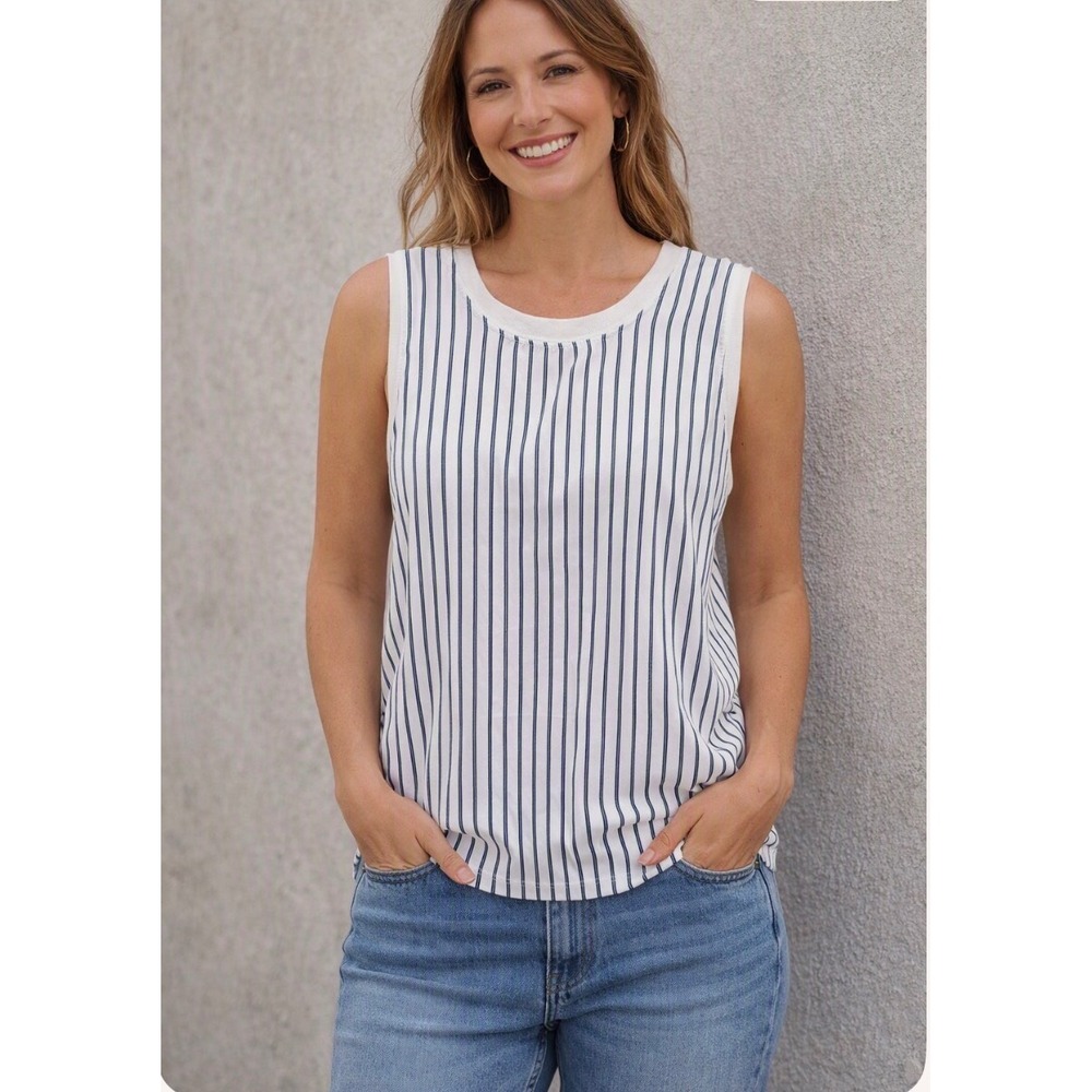 J.Crew Womens Mixed Media Striped Tank Top Navy White Sleeveless, minimalist. M